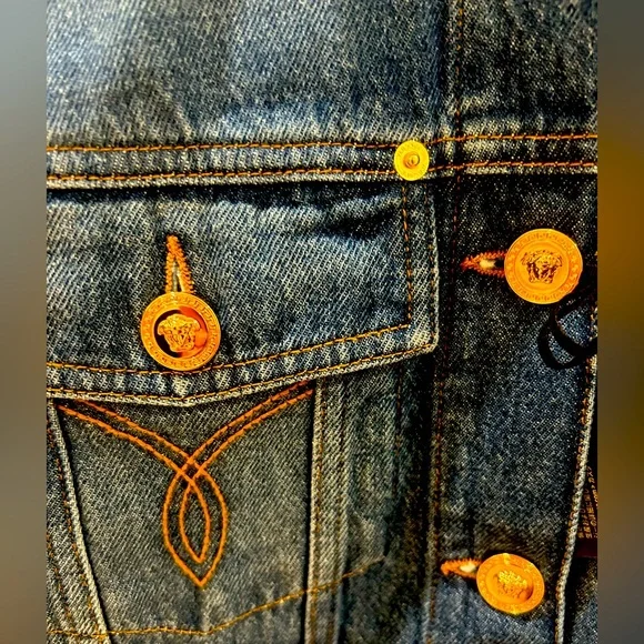 Versace Dark Blue Jean Jacket with Gold Buttons - Picture 3 of 6